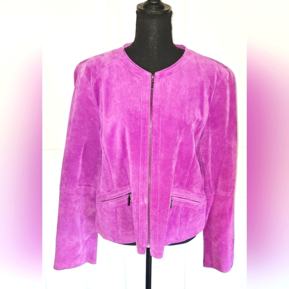 Jones New York Jackets & Blazers - JONES NEW YORK Leather Moto Jacket Purple Sz XL